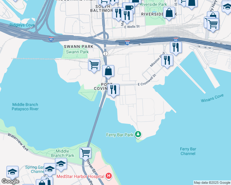 map of restaurants, bars, coffee shops, grocery stores, and more near 2563 Insulator Drive in Baltimore