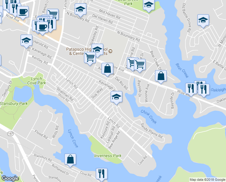 map of restaurants, bars, coffee shops, grocery stores, and more near 8257 Kavanagh Road in Dundalk