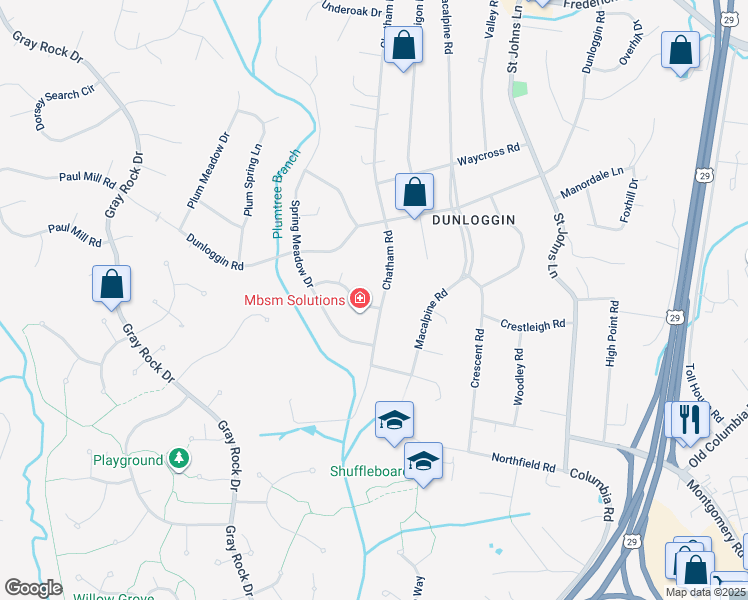 map of restaurants, bars, coffee shops, grocery stores, and more near 3930 Chatham Road in Ellicott City