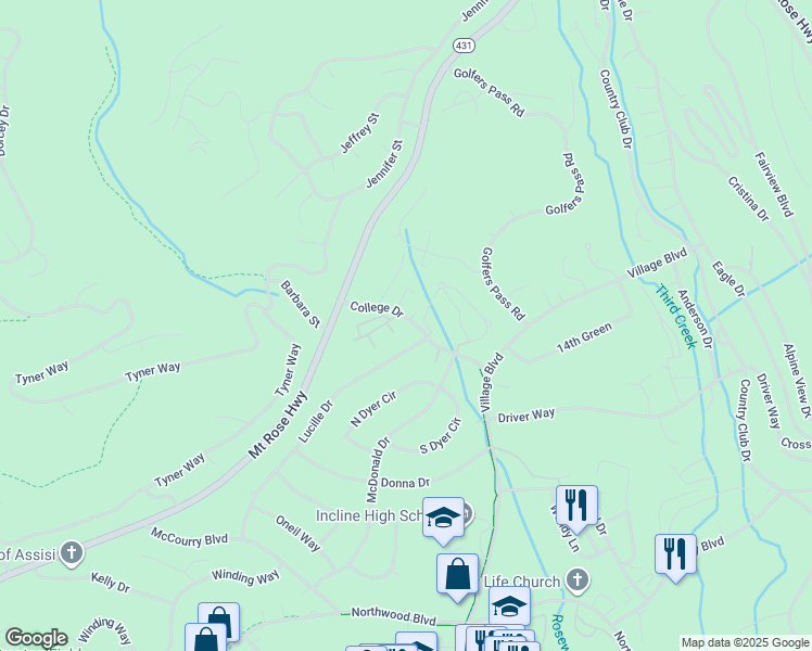 map of restaurants, bars, coffee shops, grocery stores, and more near 591 Lucille Drive in Incline Village