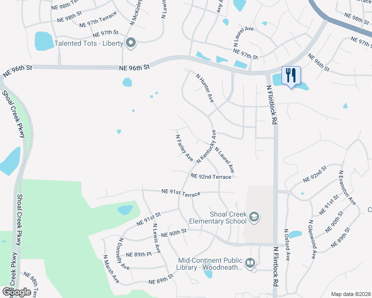 map of restaurants, bars, coffee shops, grocery stores, and more near 9308 North Farley Avenue in Kansas City