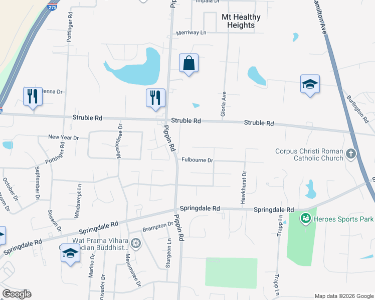 map of restaurants, bars, coffee shops, grocery stores, and more near 10360 Pippin Lane in Cincinnati