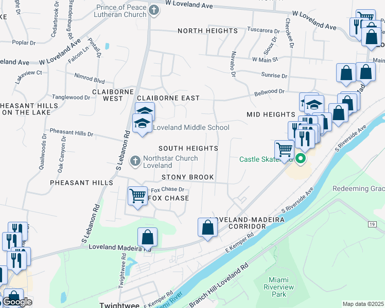 map of restaurants, bars, coffee shops, grocery stores, and more near 800 Kenmar Drive in Loveland