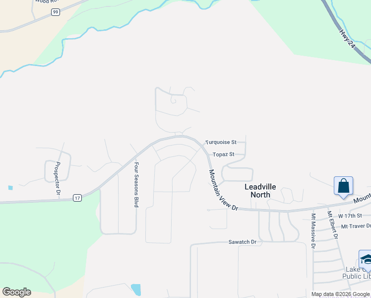 map of restaurants, bars, coffee shops, grocery stores, and more near 340 Evergreen Drive in Leadville