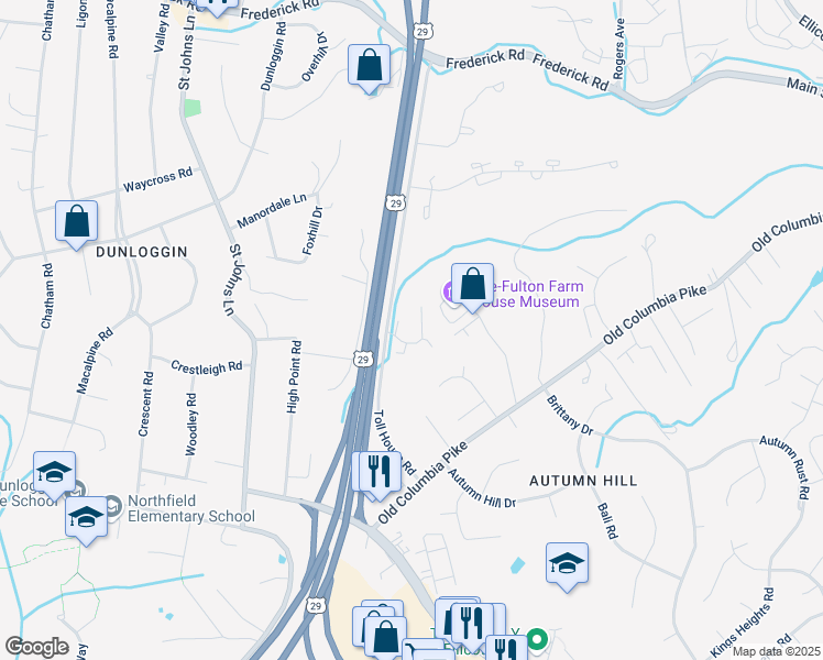 map of restaurants, bars, coffee shops, grocery stores, and more near 8631 Andrew Ellicott Court in Ellicott City