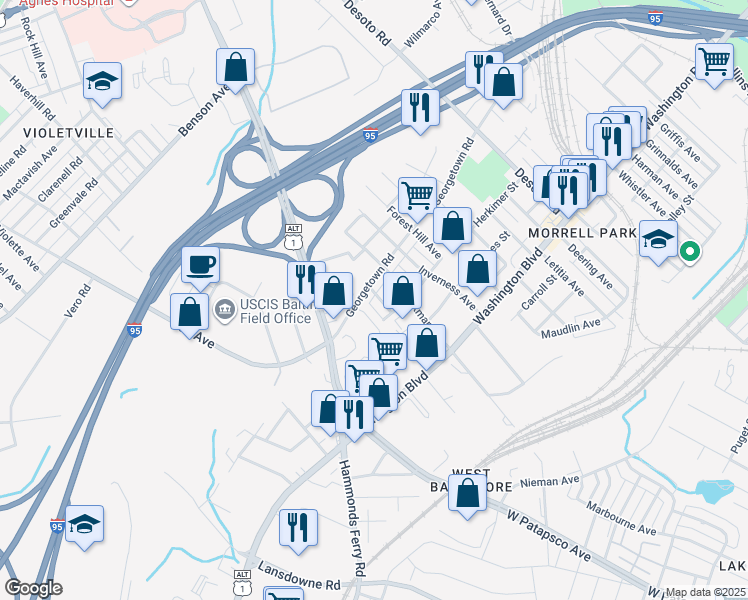 map of restaurants, bars, coffee shops, grocery stores, and more near 101 Independence Avenue Southeast in Washington