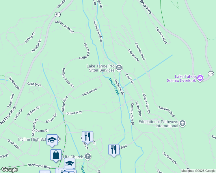 map of restaurants, bars, coffee shops, grocery stores, and more near 978 Glenrock Drive in Incline Village