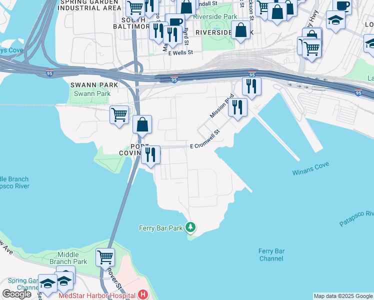 map of restaurants, bars, coffee shops, grocery stores, and more near 298 East Cromwell Street in Baltimore