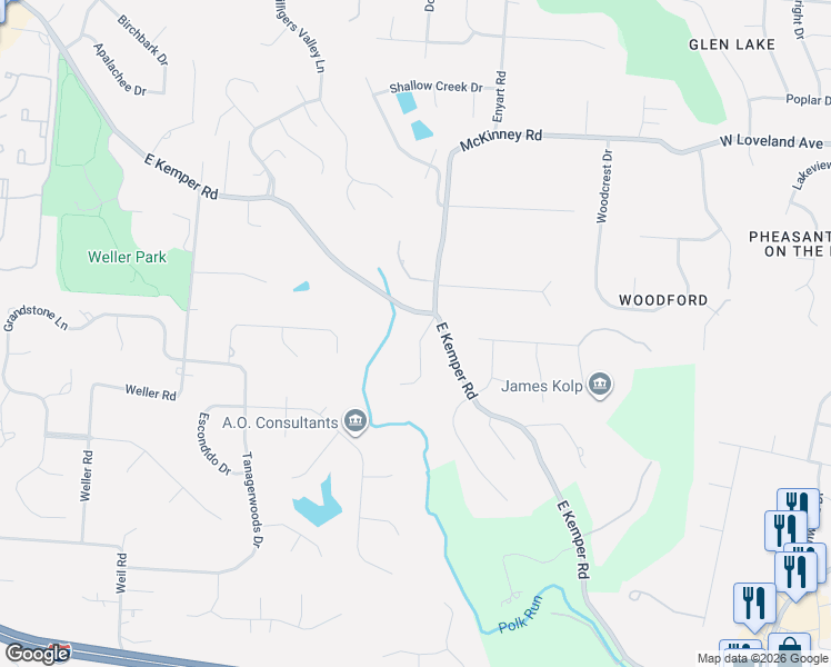 map of restaurants, bars, coffee shops, grocery stores, and more near 9175 East Kemper Road in Cincinnati