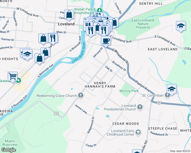 map of restaurants, bars, coffee shops, grocery stores, and more near 444 Hanna Avenue in Loveland