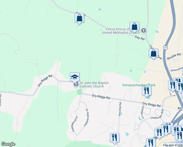 map of restaurants, bars, coffee shops, grocery stores, and more near 10237 Deerhollow Lane in Cincinnati