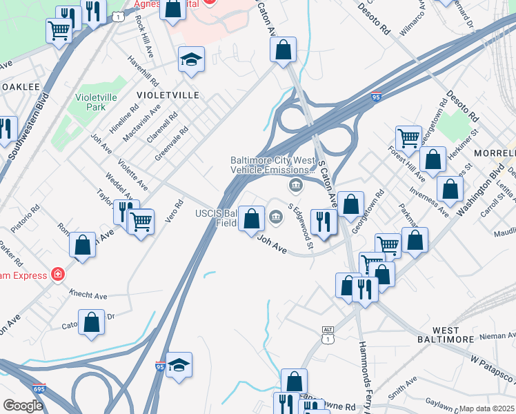 map of restaurants, bars, coffee shops, grocery stores, and more near 3700 Koppers Street in Baltimore