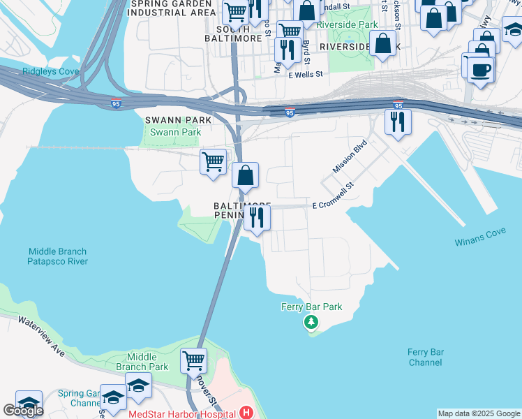 map of restaurants, bars, coffee shops, grocery stores, and more near 2500 Insulator Drive in Baltimore