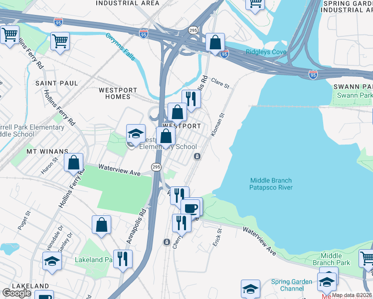 map of restaurants, bars, coffee shops, grocery stores, and more near 2323 Sidney Avenue in Baltimore