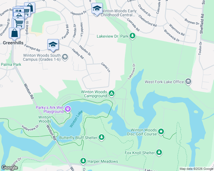map of restaurants, bars, coffee shops, grocery stores, and more near 10489 Hadley Road in Cincinnati