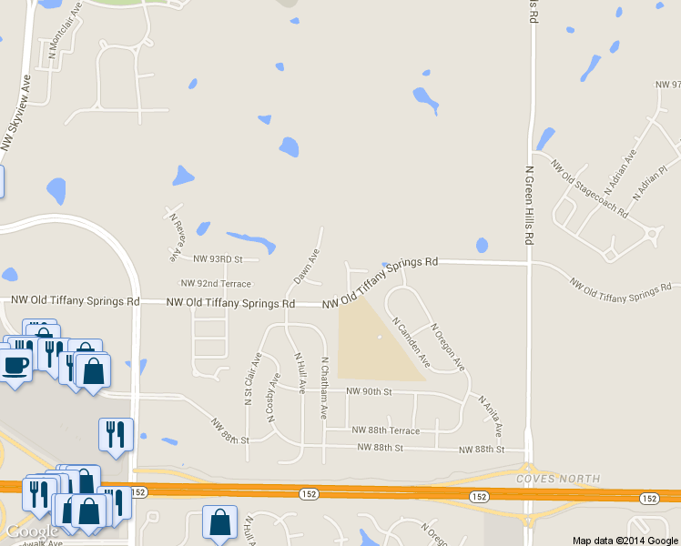 map of restaurants, bars, coffee shops, grocery stores, and more near 5101 North Kirkwood Avenue in Kansas City