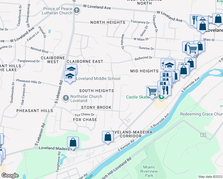 map of restaurants, bars, coffee shops, grocery stores, and more near 737 Marbea Drive in Loveland