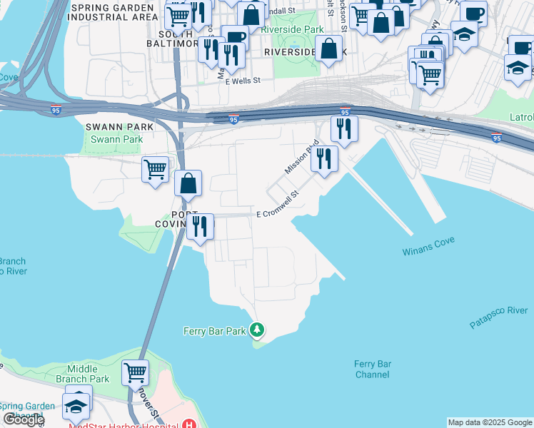 map of restaurants, bars, coffee shops, grocery stores, and more near 328 East Cromwell Street in Baltimore