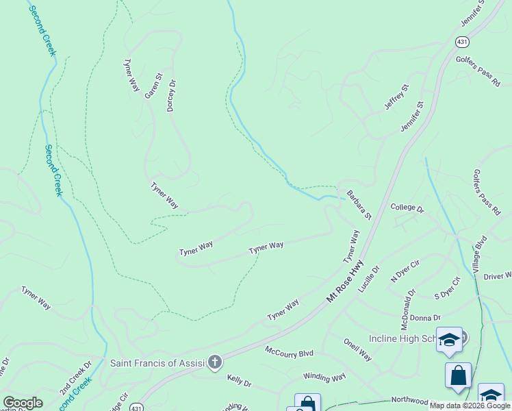 map of restaurants, bars, coffee shops, grocery stores, and more near 881 Tyner Way in Incline Village