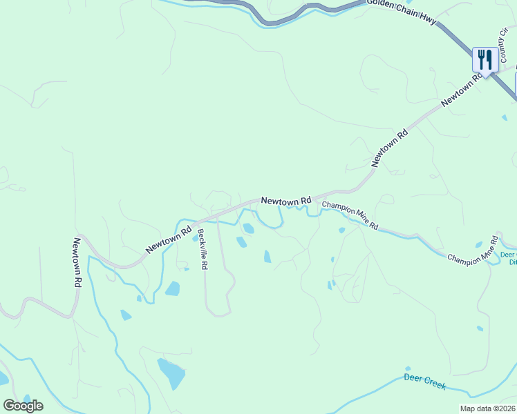map of restaurants, bars, coffee shops, grocery stores, and more near 10893 Newtown Road in Nevada City