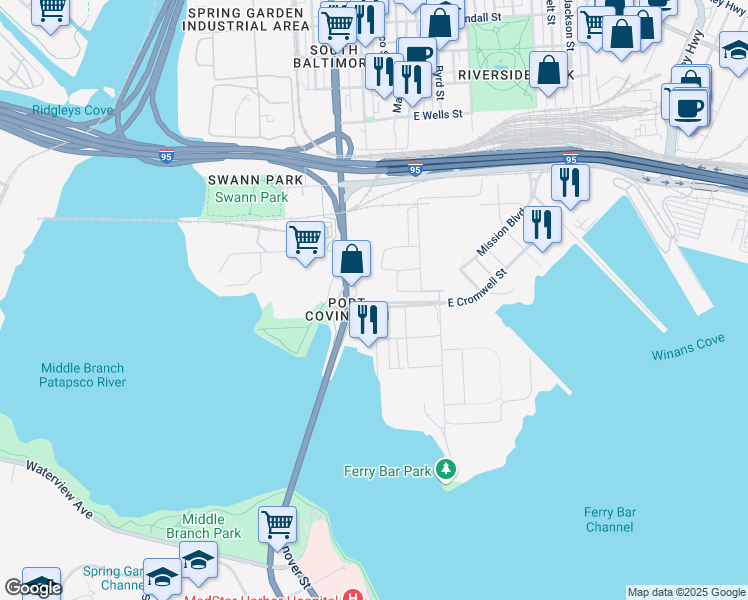 map of restaurants, bars, coffee shops, grocery stores, and more near 2500 Insulator Drive in Baltimore