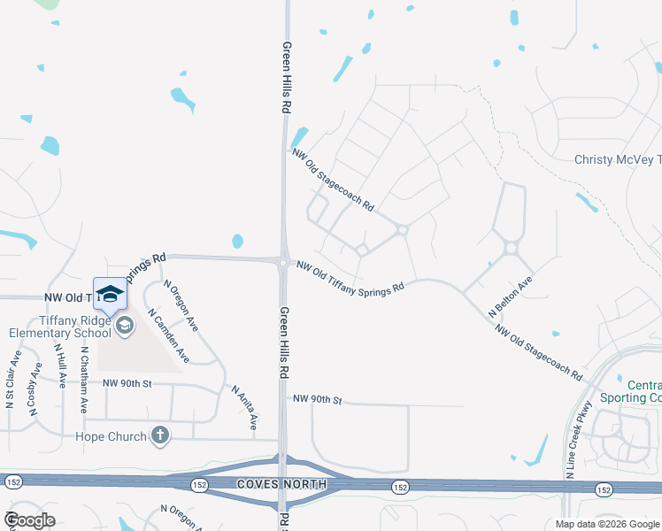 map of restaurants, bars, coffee shops, grocery stores, and more near 9627-9803 Northwest Old Tiffany Springs Road in Kansas City