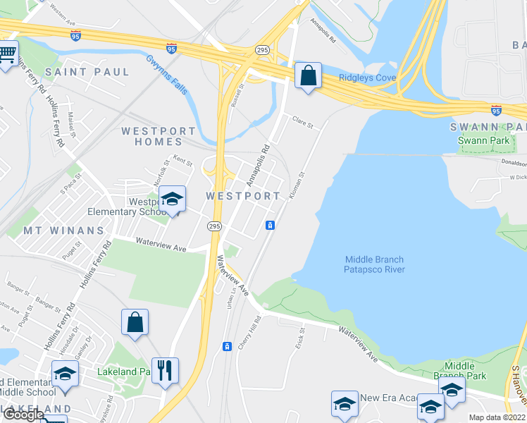 map of restaurants, bars, coffee shops, grocery stores, and more near 2302 Cedley Street in Baltimore