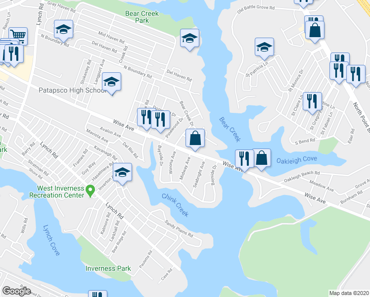 map of restaurants, bars, coffee shops, grocery stores, and more near 214 Wise Ave in Baltimore