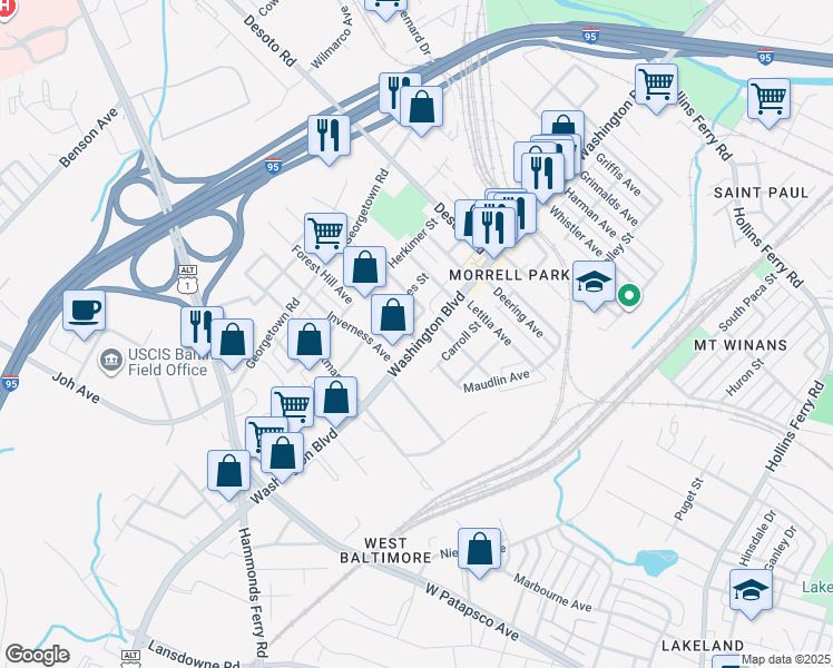 map of restaurants, bars, coffee shops, grocery stores, and more near 101 Independence Avenue Southeast in Washington