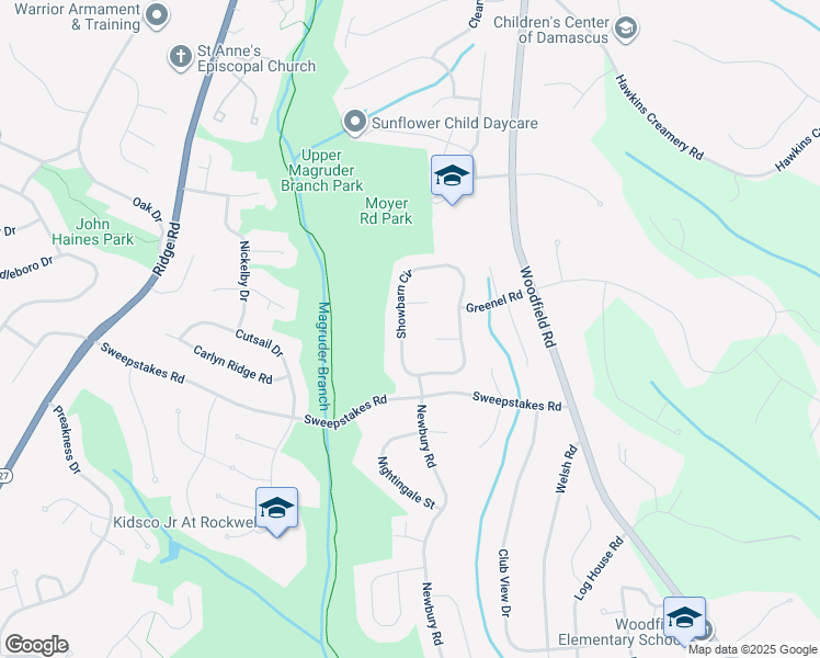 map of restaurants, bars, coffee shops, grocery stores, and more near 24808 Showbarn Circle in Damascus