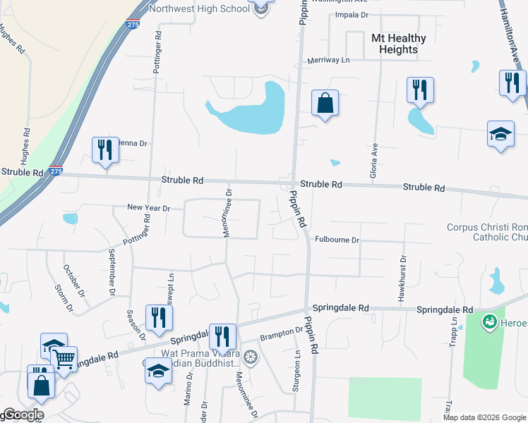 map of restaurants, bars, coffee shops, grocery stores, and more near 2910 Bentbrook Drive in Cincinnati
