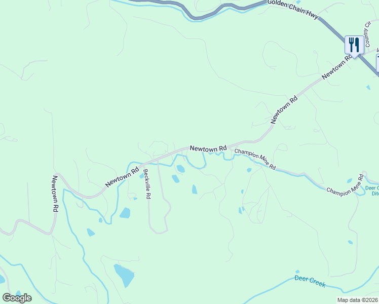 map of restaurants, bars, coffee shops, grocery stores, and more near 10893 Newtown Road in Nevada City