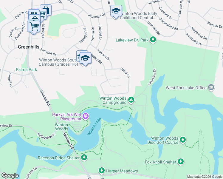 map of restaurants, bars, coffee shops, grocery stores, and more near 10523 Hadley Road in Cincinnati