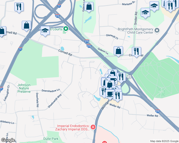 map of restaurants, bars, coffee shops, grocery stores, and more near 10863 Lakehurst Court in Cincinnati