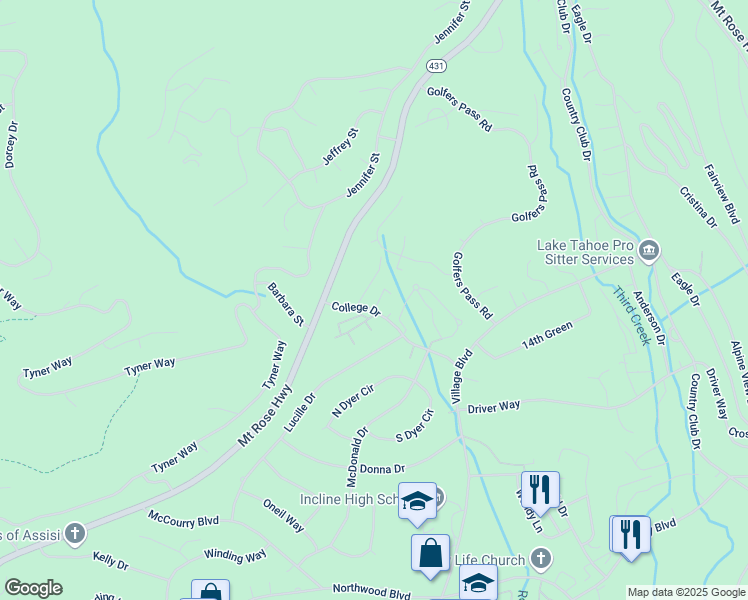 map of restaurants, bars, coffee shops, grocery stores, and more near 702 College Drive in Incline Village