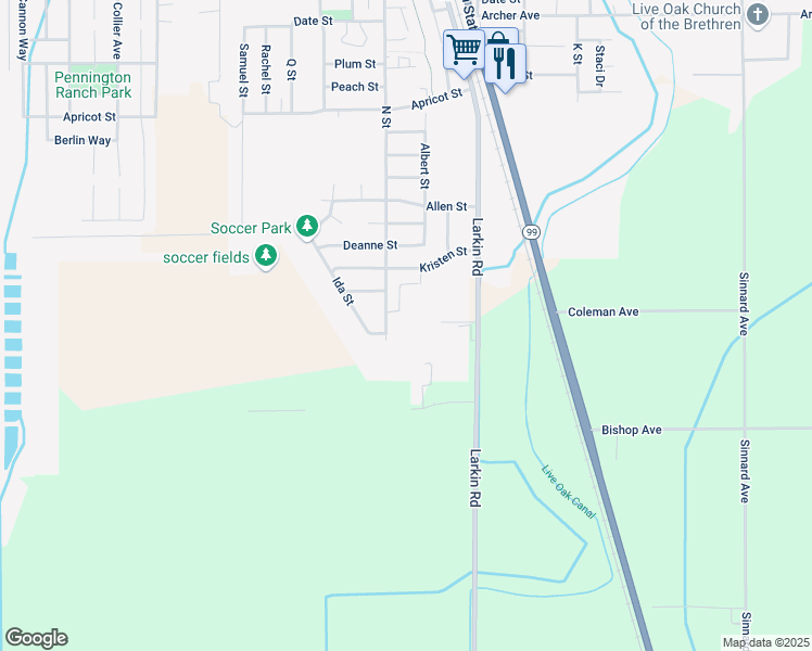 map of restaurants, bars, coffee shops, grocery stores, and more near 2707 Ida Street in Live Oak