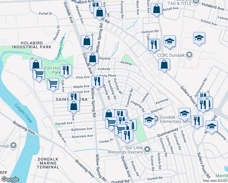 map of restaurants, bars, coffee shops, grocery stores, and more near 37 Broadship Road in Dundalk