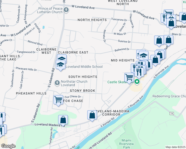 map of restaurants, bars, coffee shops, grocery stores, and more near 737 Marbea Dr in Loveland