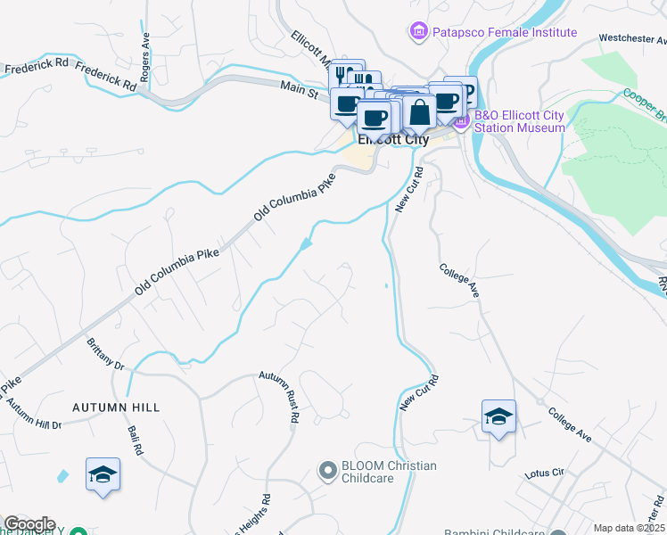 map of restaurants, bars, coffee shops, grocery stores, and more near 8620 Trail View Drive in Ellicott City