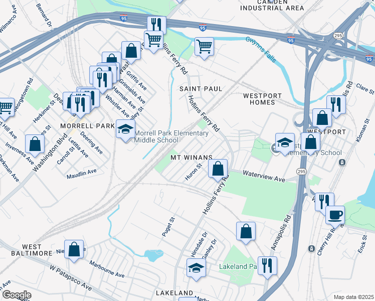 map of restaurants, bars, coffee shops, grocery stores, and more near 2531 South Paca Street in Baltimore