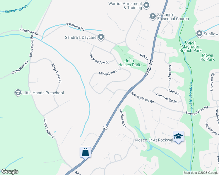 map of restaurants, bars, coffee shops, grocery stores, and more near 10805 Rochester Drive in Damascus