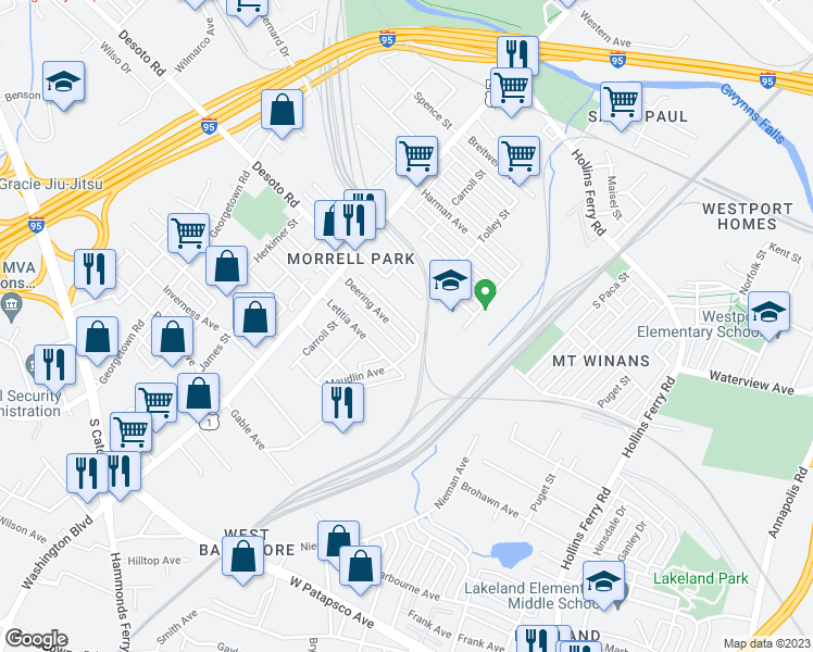 map of restaurants, bars, coffee shops, grocery stores, and more near 2029 Deering Avenue in Baltimore