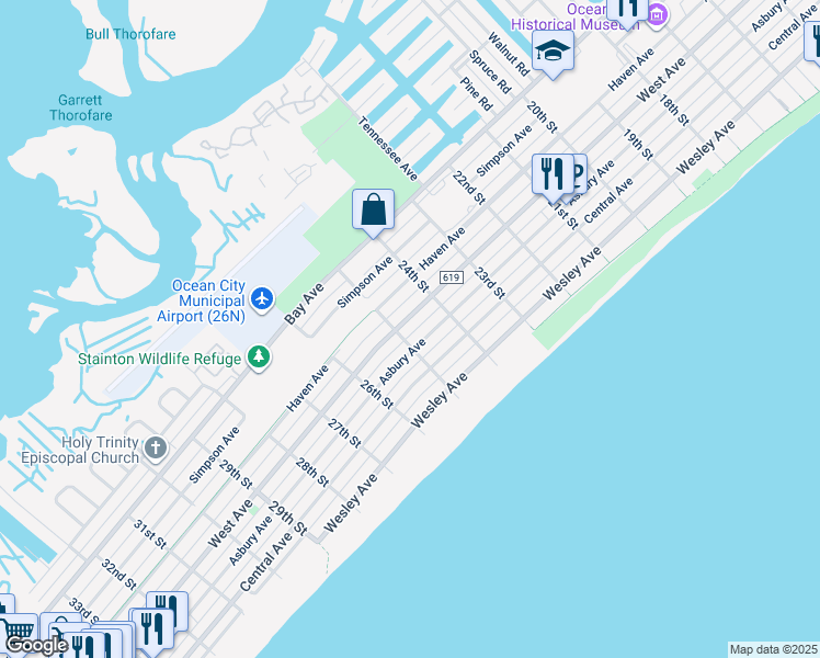 map of restaurants, bars, coffee shops, grocery stores, and more near 2453 West Avenue in Ocean City