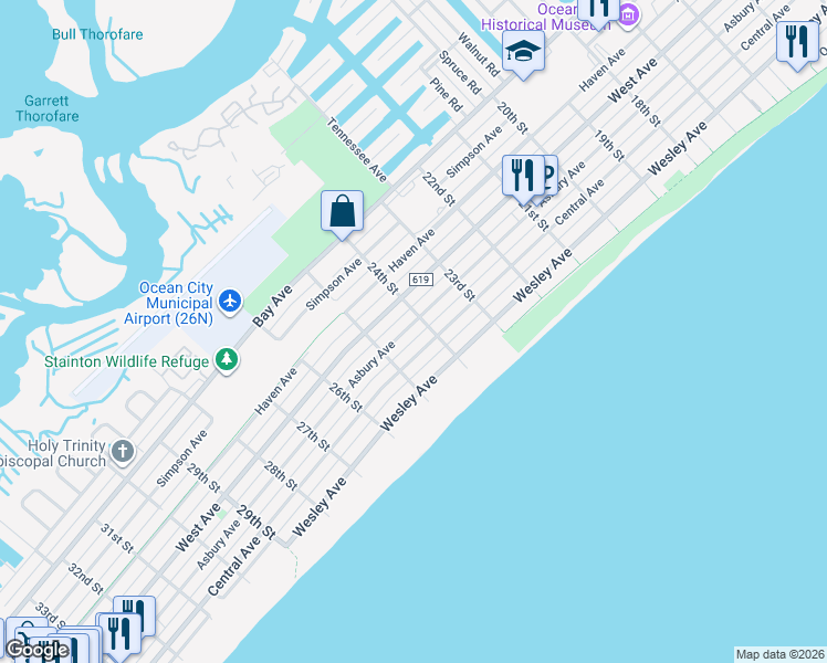map of restaurants, bars, coffee shops, grocery stores, and more near 2415 Asbury Avenue in Ocean City
