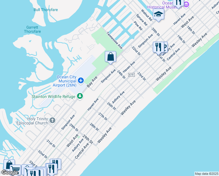 map of restaurants, bars, coffee shops, grocery stores, and more near 2513 Haven Avenue in Ocean City