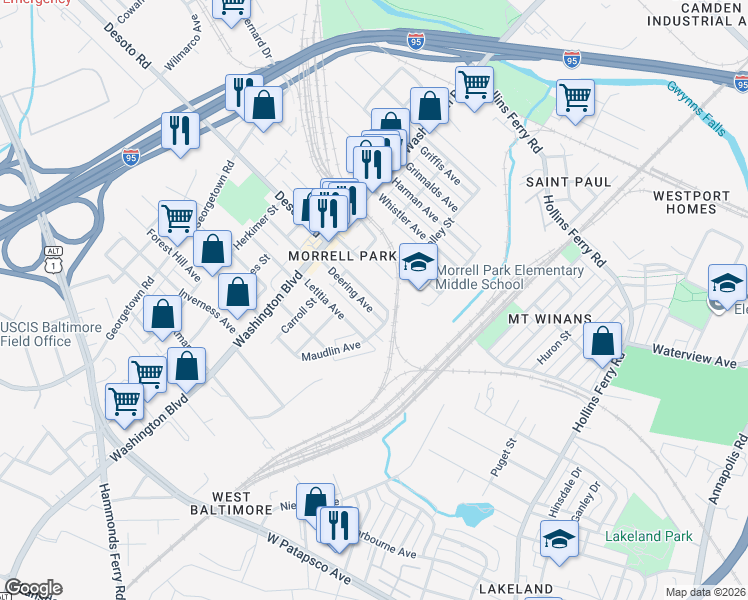 map of restaurants, bars, coffee shops, grocery stores, and more near 2021 Deering Avenue in Baltimore