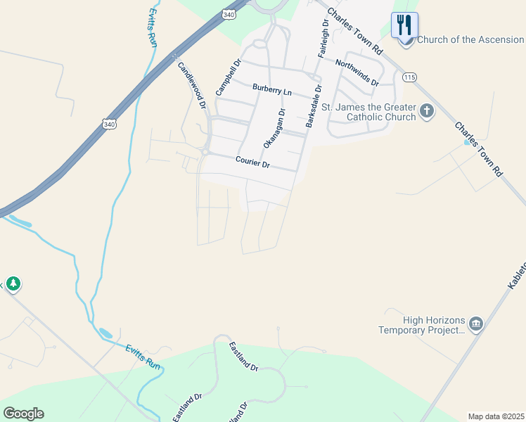 map of restaurants, bars, coffee shops, grocery stores, and more near 38 Feldberg Drive in Charles Town