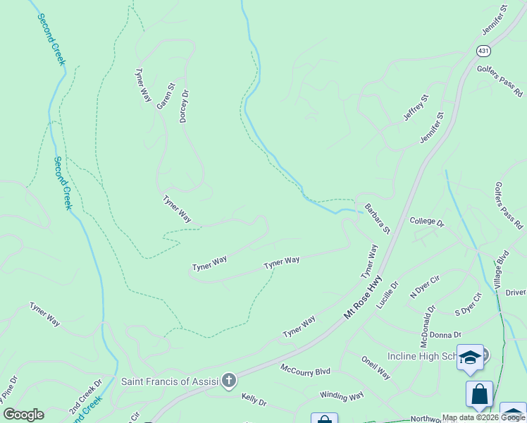 map of restaurants, bars, coffee shops, grocery stores, and more near 881 Tyner Way in Incline Village