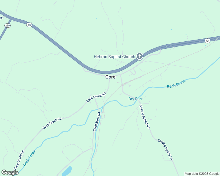 map of restaurants, bars, coffee shops, grocery stores, and more near 141 Back Creek Road in Gore