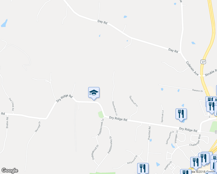 map of restaurants, bars, coffee shops, grocery stores, and more near 10237 Deerhollow Lane in Cincinnati
